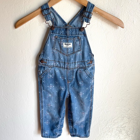 OshKosh B'gosh Other - Oshkosh B’gosh Denim Floral Print Overall Bibs Size 18months